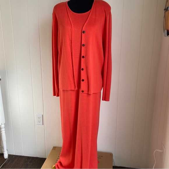 RARE Vintage Nina Charles 2-Piece Sweater Cardigan and Maxi Dress Orange | L - Picture 12 of 16